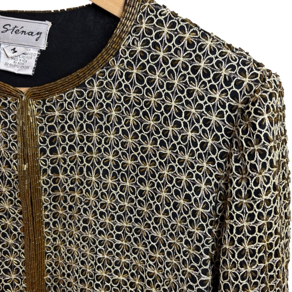 Vintage Stenay 100% Silk Beaded Floral Cardigan Hook Closure - 1980s - 1990s - Picture 3 of 10